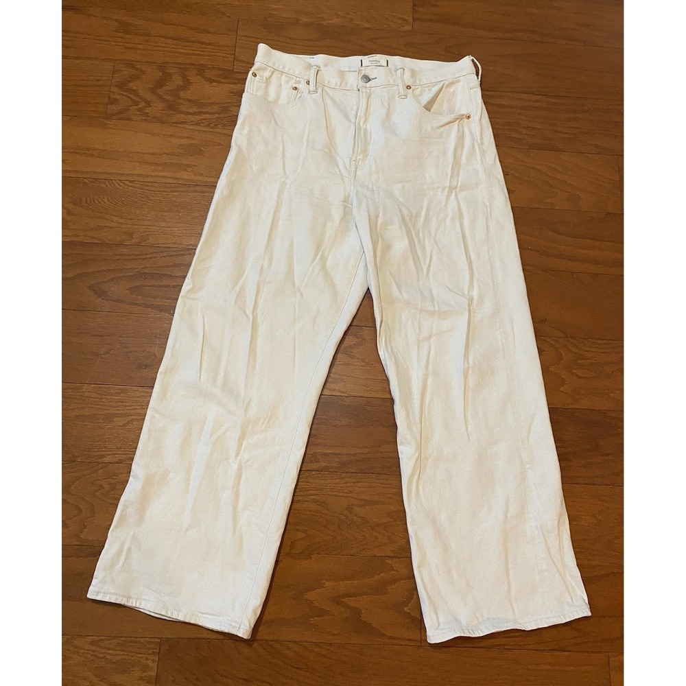 American Eagle AE77 Stovepipe Selvedge Cream Denim Jeans Women's Size 14 Short